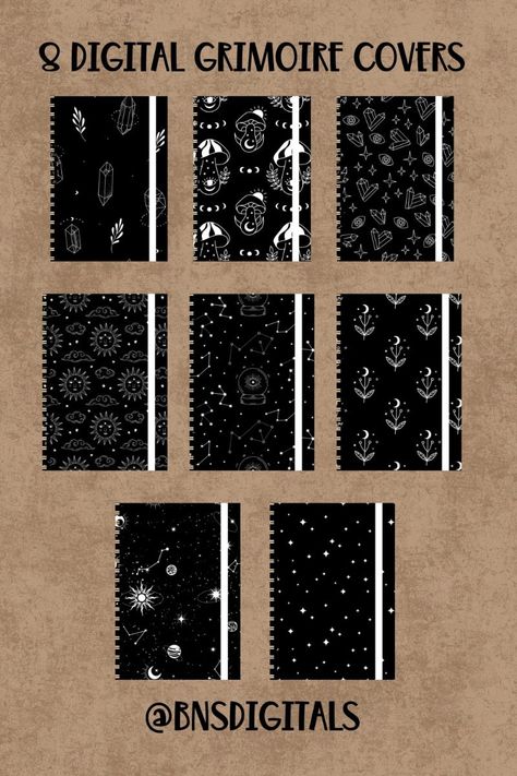 Black and white digital grimoire covers productplannertemplate #ipadplanners #plannerlayouts #digitaljournal Planner Cover Digital, Aesthetic Notebook Cover, Digital Planner Cover, Digital Notebook Cover, Witchy Planner, Digital Grimoire, Note Taking Apps, Celestial Witch, Aesthetic Notebook