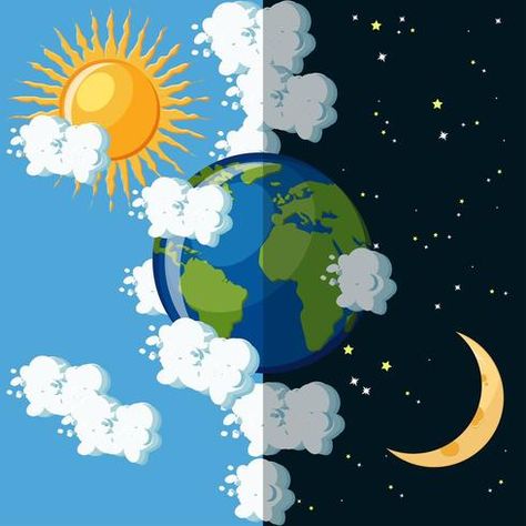 Earth Day And Night, 7 Days Of Creation, Earth Day Posters, Earths Rotation, Night On Earth, Earth Craft, Earth Drawings, Geography For Kids, The Planet Earth