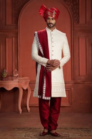 Sherwani, Wedding Sherwani, Indian Sherwani, Designer Sherwani Indian Sherwani, Lehenga Style Saree, Designer Sarees Wedding, White Lehenga, Cotton Salwar Kameez, Wedding Sherwani, Crepe Saree, Lehenga Style, Wedding Pink