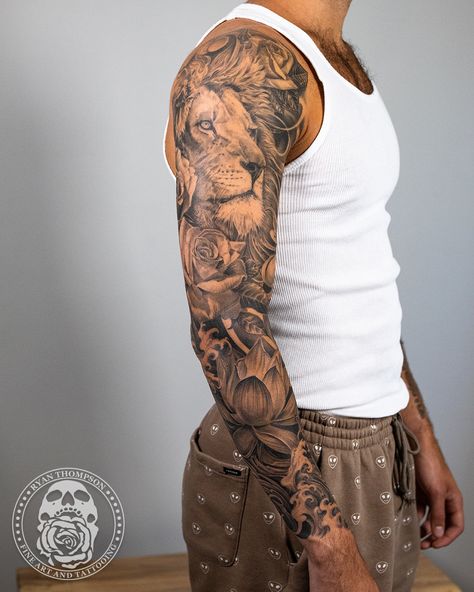 Men S Sleeve Tattoo, Unique Arm Sleeve Tattoos Men, Animal Tattoo Sleeve Man, Men’s Tattoos Arm Sleeve, One Arm Tattoo Men, Men S Tattoo Sleeve, Lion Arm Tattoo Man, Right Arm Sleeve Tattoo Men, Cool Arm Sleeve Tattoo For Men