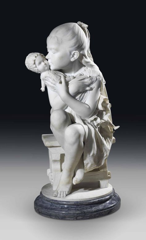 A BELGIAN MARBLE GROUP OF A GIRL AND HER DOLL, ENTITLED 'LE PETITE MÈRE' | BY POLYDORE COMEYN, LATE 19TH CENTURY | Sculptures, Statues & Figures, figure | Christie's Baby Statue, Art Case, Marble Statues, Italian Marble, Marble Sculpture, European Art, Sculpture Clay, Sculptures & Statues, Land Art