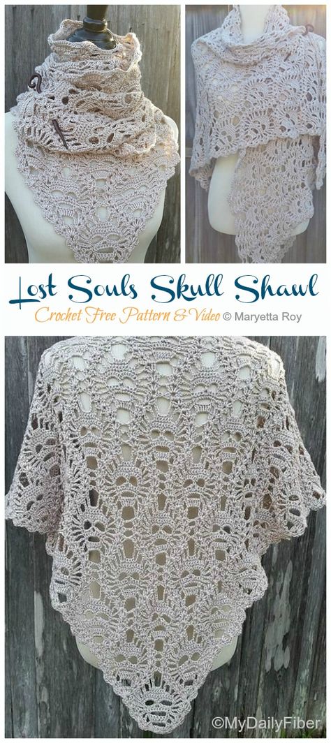 Lost Souls Skull Shawl Crochet Free Pattern [Video] - Crochet & Knitting Lost Souls Crochet Pattern Free, One Skein Shawl Crochet Free, Free Crochet Lace Shawl Patterns, Stevie Nicks Shawl Crochet Pattern, Skull Scarf Crochet Pattern Free, Lost Souls Shawl Crochet Pattern, Shawl Crochet Free Pattern, Lace Crochet Patterns, Lace Crochet Pattern