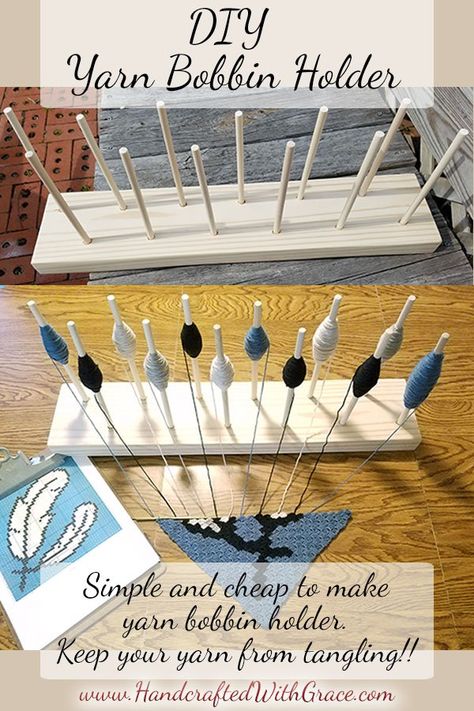 DIY Yarn Bobbin Holder to Keep Yarn From Tangling While Crocheting or Knitting Crochet Bobbins Ideas, Diy Yarn Organization, How To Keep Yarn From Getting Tangled, Crochet Bobbins, Yarn Skein Holder, Yarn Bobbin Holder, Yarn Bobbins Diy, Yarn Holder For Crocheting, Diy Yarn Storage Ideas