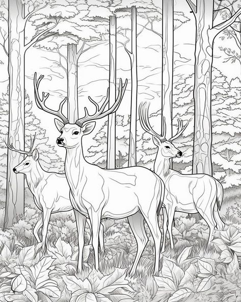 Free Printable Mandala Coloring Pages For Adults, Wildlife Coloring Pages, Deer Line Art, Aesthetic Deer, Deer Pretty, Deer Aesthetic, Nature Coloring Pages, Deer Netting, Landscape Coloring Pages