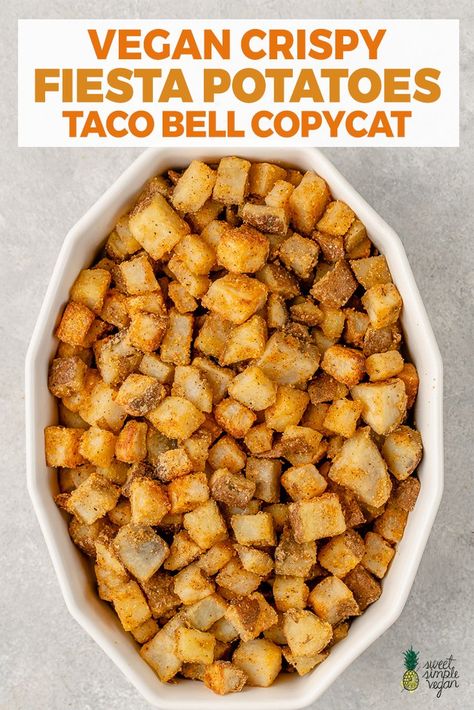 Fiesta Potatoes Taco Bell, Taco Potatoes, Fiesta Potatoes, Taco Bell Copycat, Vegan Potato Recipes, Vegan Side Dishes, Vegan Potato, Vegan Sides, Taco Bell