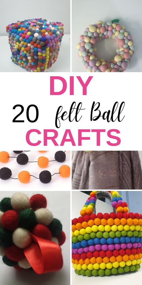 20 stunning DIY felt balll crafts that you can make at home with puffy bouncy felt balls. These crafts are easy to make and give your home a beautiful colorful look. #diyfeltcrafts #ffeltballcrafts #handmadedecor #glaciartonefeltcrafts Wool Felt Pom Pom Crafts, Felt Ball Crafts Diy Projects, Felt Balls Crafts, Felt Pom Pom Crafts, Wool Pom Pom Crafts, Felt Wool Ball Crafts, Felted Wool Balls Crafts, Wool Felt Balls Projects, How To Make Felt Balls