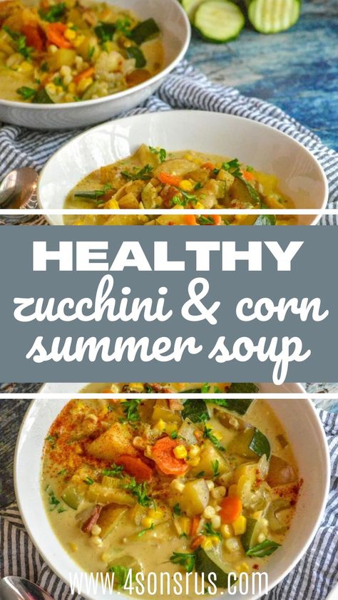 Summer Soup Recipes Healthy, Corn Soup Recipes Easy, Summer Soup Recipes, Zucchini Soup Recipes, Corn Soup Recipes, Zucchini Corn, Fresh Zucchini, Summer Zucchini, Soup Ingredients