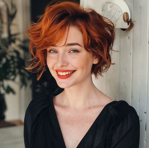 You can’t go wrong looking like a Hollywood star from the 1950s. Enjoy a blast-from-the-past-inspired bixie haircut that’s amplified with a warm ginger hue. Don’t forget to add a pinch of texturing to bring the look to life. Bixie Haircut, 90s Haircuts, Frizz Hair, Short Shag Haircuts, Hair Upstyles, Bob Haircut For Fine Hair, Copper Hair Color, Choppy Hair, 90s Hairstyles