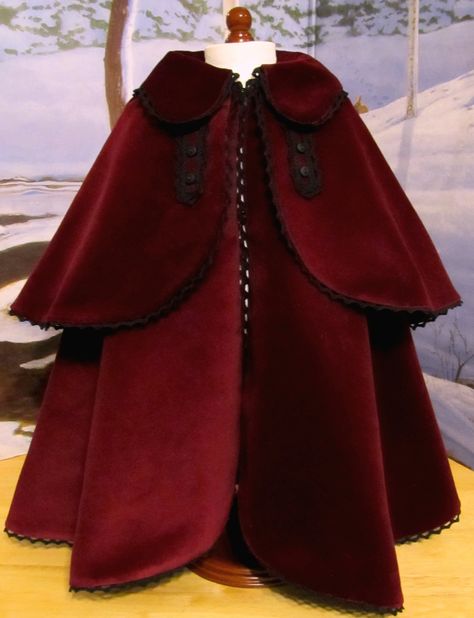 Girl Accessories, Ag Doll Clothes, Historical Dresses, Girl Doll Clothes, Doll Clothes American Girl, Doll Clothes Patterns, Front View, Historical Fashion, Cloak