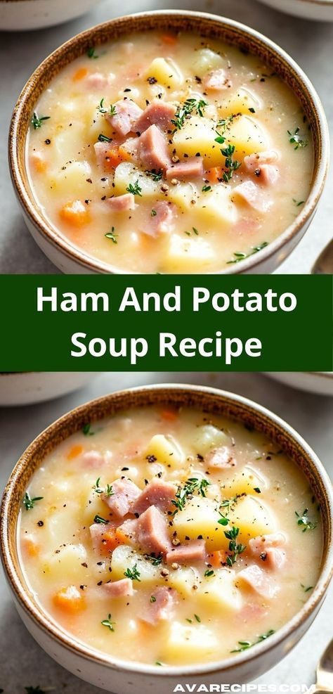 Discover the ultimate comfort food with this Ham and Potato Soup Recipe. It’s an easy soup recipe that combines creamy goodness with savory ham, making it an ideal choice for cozy family gatherings. Creamy Ham And Potato Soup, Ham And Potato Soup, Savory Ham, Ham Potato, Easy Ham, Creamy Potato Soup, Ham Soup, Best Soup Recipes, Easy Soup