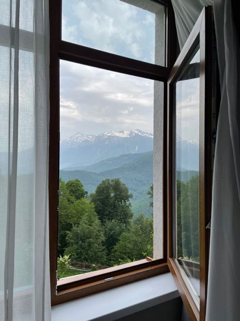 #mountains #nature #hotelviews #freshair #window Forest Window, Scotland Mountains, Ramadan Tips, Big Tree, Sochi, Large Windows, Alhamdulillah, Mountain View, Fresh Air