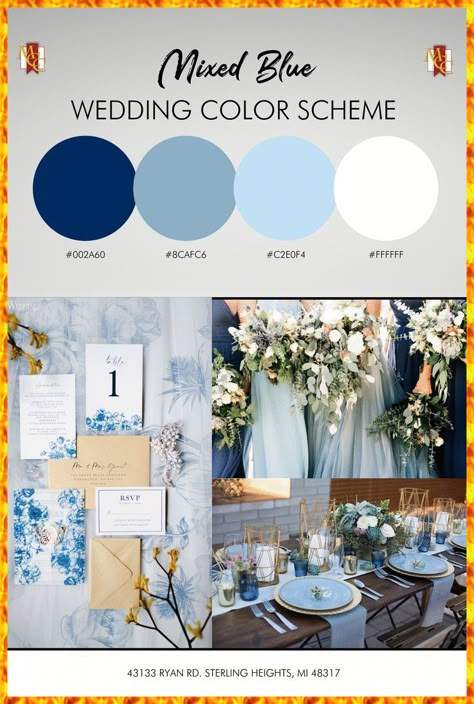 Light Blue And Dark Blue Wedding Theme, Wedding Venues Blue And White, Ice Blue And Navy Wedding Theme, Dusty Blue And Dark Blue Wedding, Blue Shades Wedding Theme, Blue Shades Wedding Colour Palettes, Blue Shade Wedding Theme, Shade Of Blue Wedding Theme, Cerulean Wedding Theme