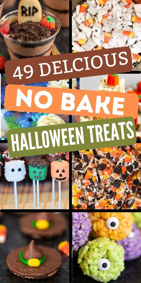 Get ready to have a Halloween blast with these no bake treats. Choose from over 49 best no bake Halloween treats for a fun and spooky party! These easy ingredient no bake Halloween treats are delicious so you’ll want to try them all! #dessertsonadime #nobakehalloweentreats #halloweendesserts Bake Halloween Treats, No Bake Halloween Treats, Bake Halloween, Fun Halloween Desserts, Halloween Rice Krispie Treats, Halloween Deserts, Easy Halloween Snacks, Halloween Snacks For Kids, Fun Halloween Treats