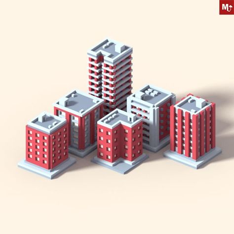 Low Poly Isometric, Low Poly Building, Buildings Illustration, Minecraft City, 2d Game Art, Minecraft Plans, Minecraft Tips, Minecraft Construction, Isometric Art