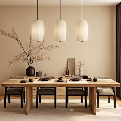 Modern Japandi Kitchen, Modern Minimal Dining Room, Minimalist Kitchen Interior, Dining Japandi, Japandi Dining Room Design, Minimal Dining Room, Japandi Style Kitchen, Japandi Dining Room, Warm Dining Room