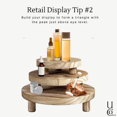 Retail Display Tip #2: Create visual interest with the power of the triangle! 🔺 A well-placed riser can make all the difference. 😉  Want more expert tips to boost your spa's retail game? Read our latest blog post!    #RetailTips #Spa Skin Care Table Display, Spa Boutique Ideas, Spa Product Display, Ambience Decor, Hair Salon Equipment, Lash And Brow Tint, Skin Care Supplies, Salon Quotes, Boutique Spa