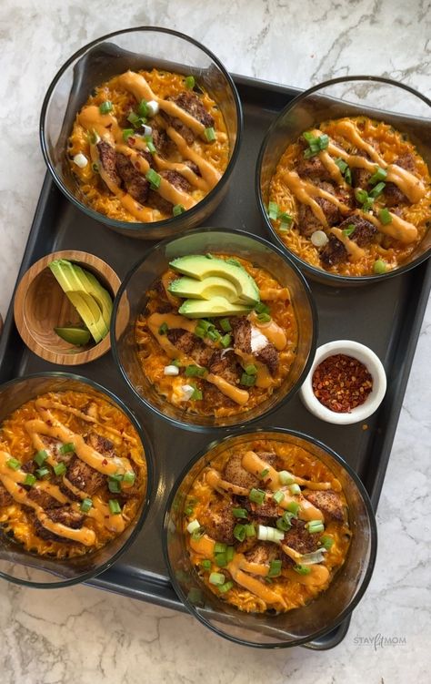 Bang Bang Chicken Bakes Meal Prep - Stay Fit Mom Bang Bang Chicken Stay Fit Mom, Bang Bang Chicken Bakes Stay Fit Mom, Macro Friendly Chicken Meal Prep, Healthy Lunch Ideas For Work Meal Prep, Single Dish Meals, Fit Mom Meal Prep, Bang Bang Chicken Bake Meal Prep, Fit Healthy Macros, Lunch Prep High Protein