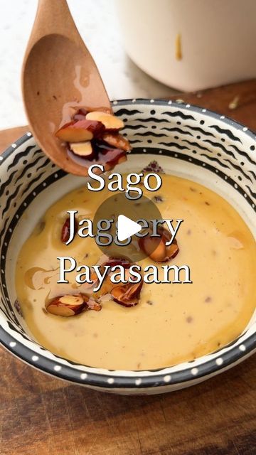 Karan Gokani on Instagram: "INDIAN 101: SAGO JAGGERY PAYASAM  Rounding off this segment of South Indian food on Indian 101 with this easy vegan dessert inspired by Payasams from the South.   Substitute some rice for the sago if you can't find any.   1/2 cup sago 2 cups water  1 cup coconut milk  1 tbsp raisins  2 green cardamoms 1 tsp sugar  2 tbsp jaggery, or more to taste Pinch of salt  1 tbsp coconut oil 2 tbsp almonds  Pinch of saffron (optional)  Full instructions in the video.   Enjoy!   #indian101 #indianfood #indianrecipes #southindianfood #food #recipe #instafood #basmati #rice #lemonrice" South Indian Desserts, Jaggery Recipes, Indian Vegetable Recipes, Easy Vegan Dessert, Types Of Desserts, Lemon Rice, South Indian Food, Vegan Dessert, Basmati Rice