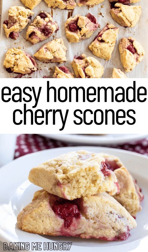 This Cherry Scones Recipe is the perfect breakfast treat. Made using simple ingredients, these sweet scones are sure to be the best part of your day. Use this homemade cherry scones recipe to wow your tastebuds - and don't forget to pair it with a cup of coffee or tea. Sourdough Cherry Scones, Sour Cherry Scones, Savory Scone Recipes, Fruit Scones Recipe Easy, Cherry Scones Recipe Easy, Scones Recipe Easy 3 Ingredients, Best Scones Recipe Ever, Drop Scones Recipe, Cherry Scones Recipe