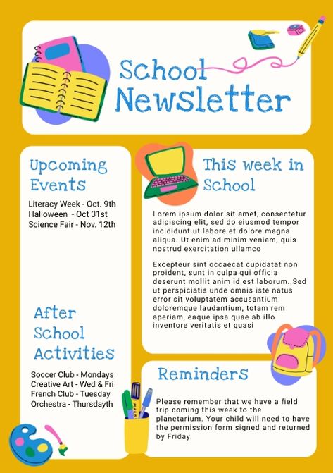 How To Make A Newsletter, News Letter Ideas, Attendance Activities, School Newsletter Ideas, Elementary School Newsletter Template, School Newsletter Template Free, Back To School Newsletter, Newsletter Design Layout, Newsletter Sample