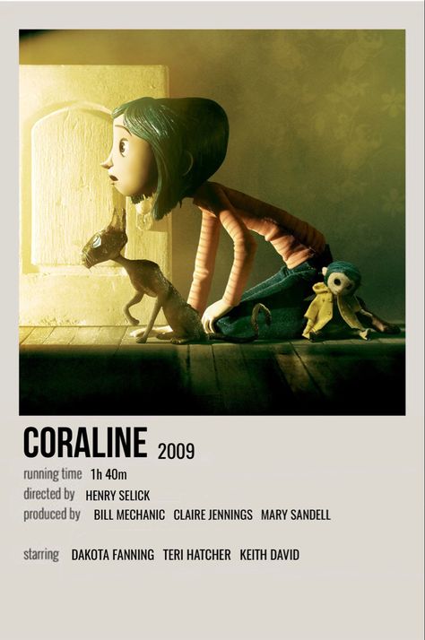 minimal polaroid movie poster for coraline Polaroid Poster Coraline, Movie Poster Coraline, Coraline Polaroid Poster, Coraline Film Poster, Tim Burton Minimalist Poster, Coraline Minimalist Poster, Coraline Poster Aesthetic, Movie Cards Wall, Coraline Poster Vintage