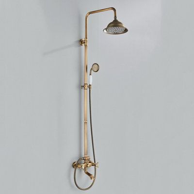 The shower system has 3 functions, rotating the overhead shower, hand spray and bath mixer, and rotating the diverter controller left and right to switch the spray mode. Unique single handle, hot and cold water can be switched freely and smoothly. | Augusts Antique Brass Complete Shower System in Yellow | 47.24 H x 12 W in | Wayfair 3Y-FQT3-T1-GB Brushed Copper Shower Fixtures, Gold Exposed Shower System, Brass Bathroom Shower Fixtures, Brass And Brushed Nickel Bathroom, Oil Bronze Bathroom, Bronze Shower Fixtures, Antique Brass Shower Fixtures, Gold Shower Fixtures, Brass Shower Fixtures