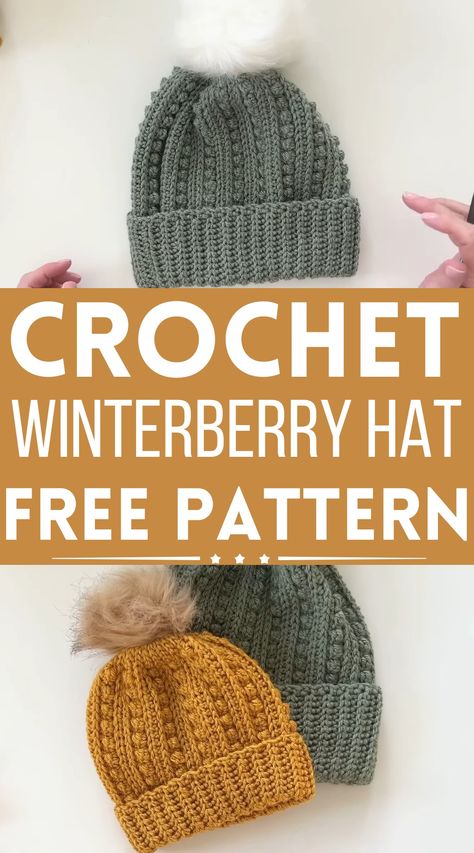 14 Free Crochet Pom Pom Hat Patterns For Christmas Season - The Newlywed Free Pattern For Crochet Hats, Winter Beanie Crochet Pattern Free, Free Winter Hat Crochet Pattern, Easy Crochet Winter Hats, Knit Look Crochet Hat Pattern Free, Snowy Wheat Crochet Hat, Crochet Beanie With Pom Pom, Crochet Women’s Hat Patterns, Crochet Warm Hat