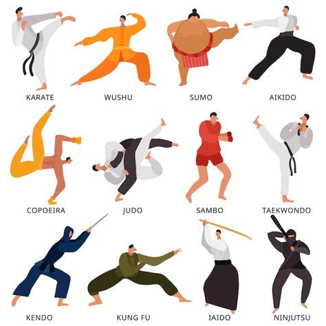 Free Vector | Set of flat icons fighters of various martial arts Martial Arts Belt Display, Types Of Martial Arts, Karate Boy, Martial Arts Photography, Art Uniform, Marshal Arts, Trening Sztuk Walki, Arte Ninja, Martial Arts Techniques