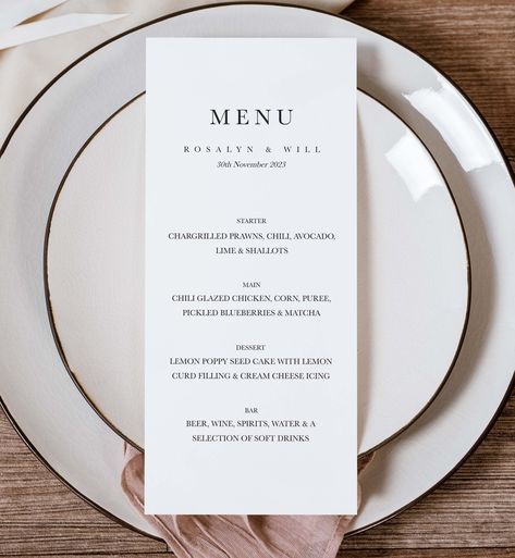 Elegant Wedding Menu, Menu Card Template, Printable Menu, Wedding Menu Template, Wedding Menu Cards, Menu Card, Wedding Dinner, Wedding Receptions, Wedding Places