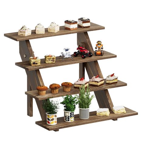 PRICES MAY VARY. Eco-Friendly: Made of 100% Platane Wood, one of the best materials that a Display Cupcake Stand can get. The furniture made of Platane wood is not easy to crack and can be used for a long time. That makes our rustic cupcake stand more durable and environmentally friendly than pine products. Smells of Nature: Our 4 tier stand wood risers do not have additional toxic painted and our cup cakes stander is 100% no extra finish, just slight smell of nature wood, and natural wooden ton Wooden Dessert Display, Cupcake Display Ideas Wedding, Rustic Cupcake Display, Rustic Wedding Dessert Table, Cookie Display Stand, Cupcakes Tower, Display Cupcakes, Cupcake Displays, Wooden Cupcake Stands