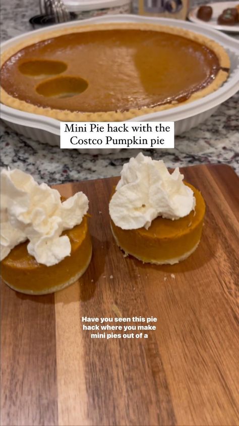 Pumpkin Pie Cutouts, Costco Pumpkin Pie Hack, Costco Pumpkin Pie, Individual Pumpkin Pie, Halloween Food Snacks, Wedding Dessert Table Decor, Costco Finds, Pie Party, Thanksgiving Desserts Easy