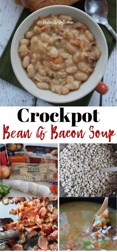 Slow Cooker Bean Soup Recipes, Bean And Bacon Soup Crockpot, Recipe For Great Northern Beans, Slow Cooker Bean Soup, Bean Soup Crockpot, Bean Soups, Bacon Soup Recipes, Bean And Bacon Soup, Slow Cooker Bacon