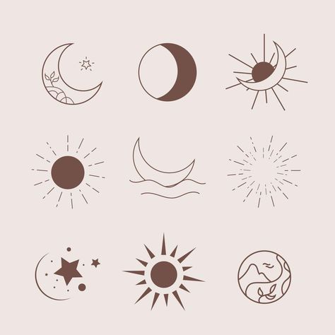 Sun And Moon Clipart, Boho Clip Art, Moon And Sun Logo, Sun Moon Logo, Simple Sun And Moon, Sun And Moon Logo, Celestial Clip Art, Hase Tattoos, Moon Clip Art