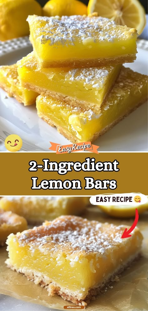 Create a zesty, refreshing treat with just two ingredients in these Lemon Bars. They're the epitome of simple sweetness, perfect for a quick dessert that doesn't skimp on flavor. #LemonDessert #EasyBaking #SweetAndSimple 2 Ingredient Lemon Bars, Easy Dessert Recipes With Few Ingredients Simple, Easy Desserts With Few Ingredients Easy Desserts With Few Ingredients Quick, Simple Desserts Few Ingredients, Quick And Easy Desserts 3 Ingredients, Simple Dessert Recipes 3 Ingredients, Light Desserts Easy, Easy Lemon Desserts, Lemon Dessert Recipes Easy