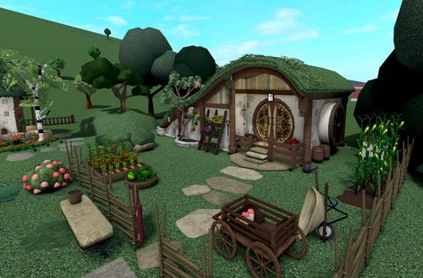 bloxburg - Twitter Search / Twitter Bloxburg Cottagecore Exterior, Cottage Core Bloxburg House 1 Story, Cottage Core Bloxburg House Layout 1 Story, Fairy Grunge Bloxburg House, Cottagecore Blockburg House, Bloxburg Hobbit House, Bloxburg Village Ideas, Bloxburg Mushroom House, Bloxburg Farm Ideas