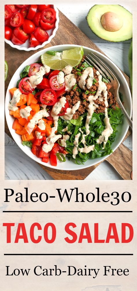 Paleo Whole30 Taco Salad - Real Food with Jessica Paleo Diet Meal Plan, Dairy Free Low Carb, Paleo Salads, Taco Salad Recipes, Low Carb Salad, Paleo Diet Recipes, Paleo Lunch, Fodmap Recipes, Paleo Dinner