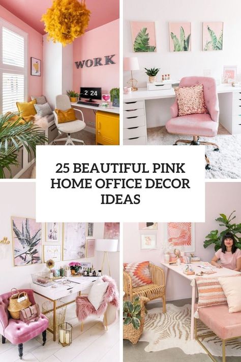 beautiful pink home office decor ideas cover Pink And Gold Home Office, Light Pink Office Ideas, Women Home Office Decor, Pink And Grey Office Ideas, Glam Home Office Ideas For Women, Bright Office Ideas, Home Office Glam, Pink And Gold Office Decor, Home Office Girly