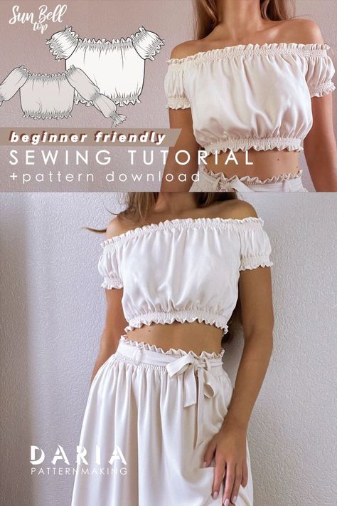 Top Sewing Tutorial, Crop Top Sewing Pattern, Shirred Top, Crop Top Pattern, Top Sewing, Couture Mode, Top Sewing Pattern, Trendy Top, Creation Couture