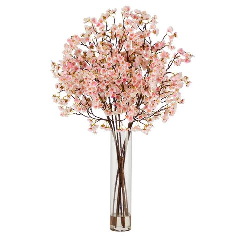 32" Artificial Cherry Blossom Arrangement with Glass Cylinder Vase | Michaels Cherry Blossom Arrangement, Artificial Cherry Blossom Tree, Big Vase, Plant In Glass, Tree Vase, Glass Cylinder Vases, Pink Cherry Blossom, Spring Awakening, Silk Plants