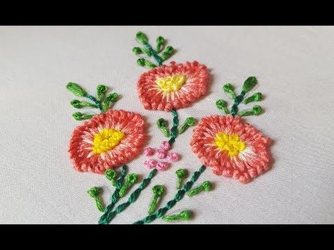 Long french Knot flower stitch for beginners|hand embroidery - YouTube Knot Stitch, Flower Stitch, French Knot Stitch, French Knot Embroidery, Basic Embroidery Stitches, Hand Embroidery Tutorial, Embroidery Stitches Tutorial, Embroidery Videos, Embroidery Neck Designs