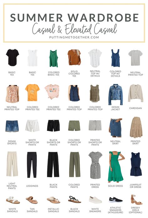 Casual Summer Capsule Wardrobe - Turns Into 90 Outfits! Summer Workwear Capsule Wardrobe, Summer Capsule Plus Size, Elevated Casual Outfits Women Summer, Summer Capsule Wardrobe 2024 Over 40, Summer Outfit Formulas, Curvy Capsule Wardrobe, Minimalist Fashion Work, Summer Capsule Wardrobe 2024, Summer Capsule Wardrobe 2020