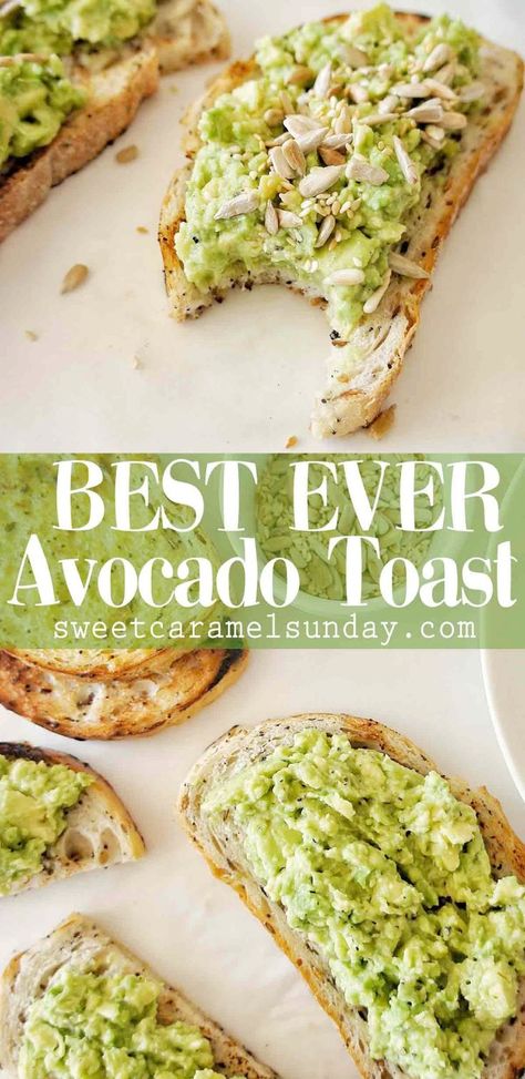 Simple Avocado Toast that is quick, easy and delicious. #avocado #avocadorecipe #breakfast #breakfastrecipe #vegetarian #vegetariantoast #smashedavocado #easyavocadotoast #breakfasttoast #easy #recipe #vegetarianrecipe  @sweetcaramelsunday Recipes For Avocado Toast, Avocado On Toast Recipes, Avacacado Recipes, Avacodo Toast Recipes Breakfast, Best Avocado Toast Recipe, Simple Avocado Toast, Avocado Toasts, Avocado Recipes Breakfast, Food And Drink Recipes