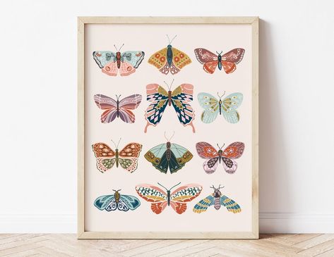 Butterflies Printable, Art Papillon, Monogram Art, Baby Boy Nursery Decor, Butterfly Printable, Butterfly Illustration, Boho Girl, Collage Poster, Butterfly Wall Art