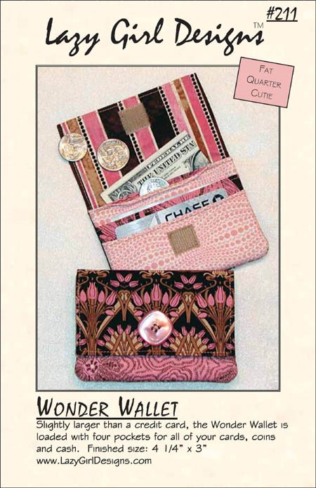 Wallet Pattern Free, Lazy Girl Designs, Wallet Sewing Pattern, Sew Wallet, Simple Wallet, Diy Wallet, Fabric Wallet, Sewing Purses, Small Sewing Projects