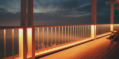 8 Best Outdoor Deck Lighting Ideas to Transform Your Home Outdoor Patio Lighting, Deck Stair Lights, Deck Post Lights, Outdoor Deck Lighting, Exterior Lighting Design, Patio Railing, Led Deck Lighting, Cosy House, Solar Deck Lights