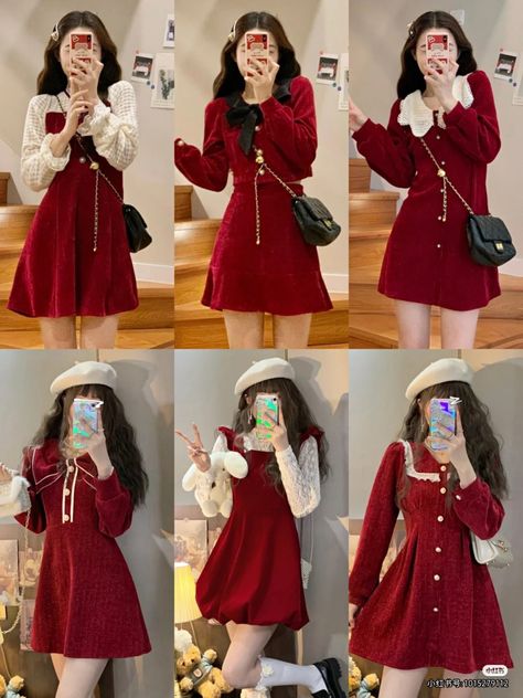 Korean Fashion Christmas, Christmas Ootd Korean, Christmas Kpop Outfit, Christmas Outfits Korean, Christmas Korean Outfit, Korean Winter Dress, Korean Christmas Outfit, Preppy Christmas Outfit, Christmas Outfits Dressy