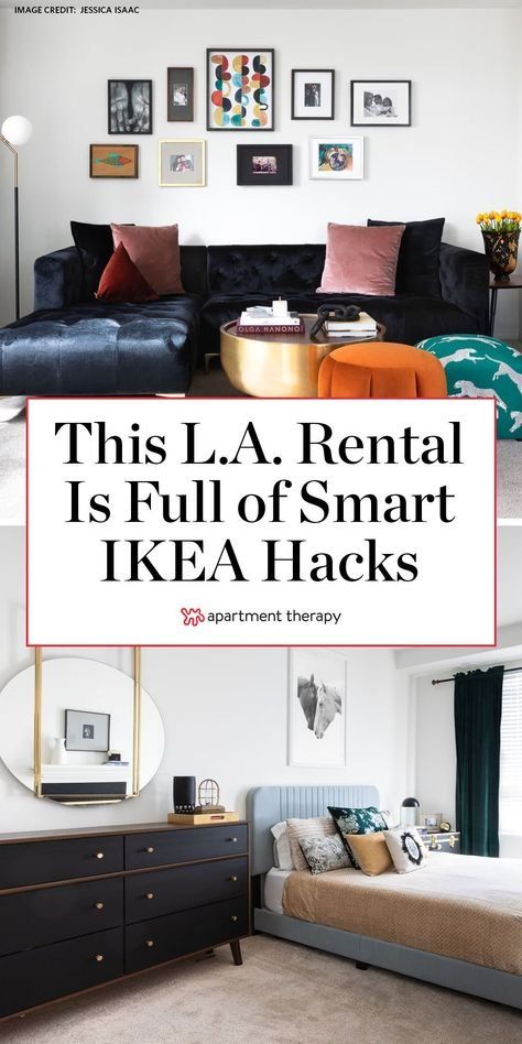 This rental's clever IKEA hacks and great decor are how you successfully distract from beige carpeting. | House Tours by Apartment Therapy #housetours #hometours #ikea #ikeahacks #ikeafurniture #rental #rentaldecor #apartmentdecoratingideas #decoratingideas Black And Rust Bedroom, Bed Rooms Ideas Master, Rust Bedroom, Apartment Carpet, Rental Home Decor, Apartment Hacks, Ikea Hack Ideas, Carpet Decor, Rental Decorating