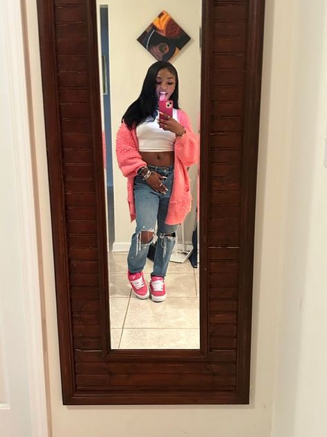 Cute Outfits For Interviews, Grad Bash Fits, Calm Cute Outfits, Red Or Pink Outfits, Valentines Fits Baddie, Shien Clothes Outfits Fall, Bodysuit With Cardigan Outfit, Pink And White Outfit Ideas Black Women, Insta Photo Ideas Outfit