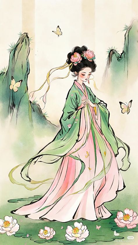 Asian Art Traditional, East Asian Fantasy Art, Asian Inspired Art, China Art Illustration, Chinese Princess Aesthetic, Japanese Drawing Aesthetic, Chinese Aesthetic Art, Chinese Art Aesthetic, Chinese Woman Art