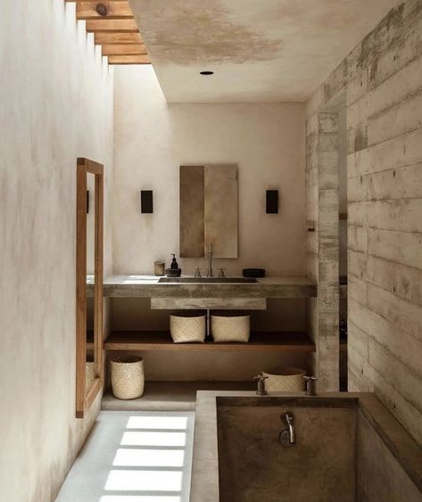 Japandi Bathroom, Japandi Interiors, Japandi Home, Japandi Decor, Concrete Bathroom, Japandi Design, Black Interior Design, Japandi Interior, Hotel Interior Design